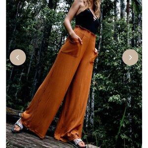 Free People Movement Blissed Out x wide leg pants sz large NWT toasted coconut